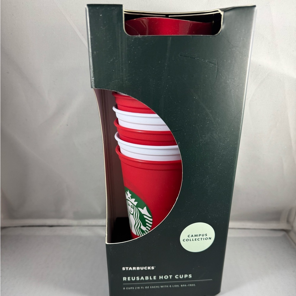 Starbucks SDSU Red and White Reusable Hot Cups. Set of 6 cups. 16 ounce new